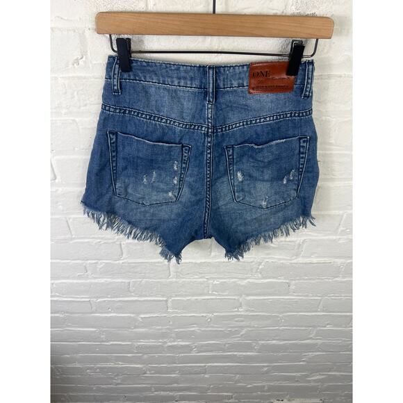 One X One Teaspoon Women's Denim High Waist Bonita Shorts High-Rise Blue Size 26 - Picture 3 of 6
